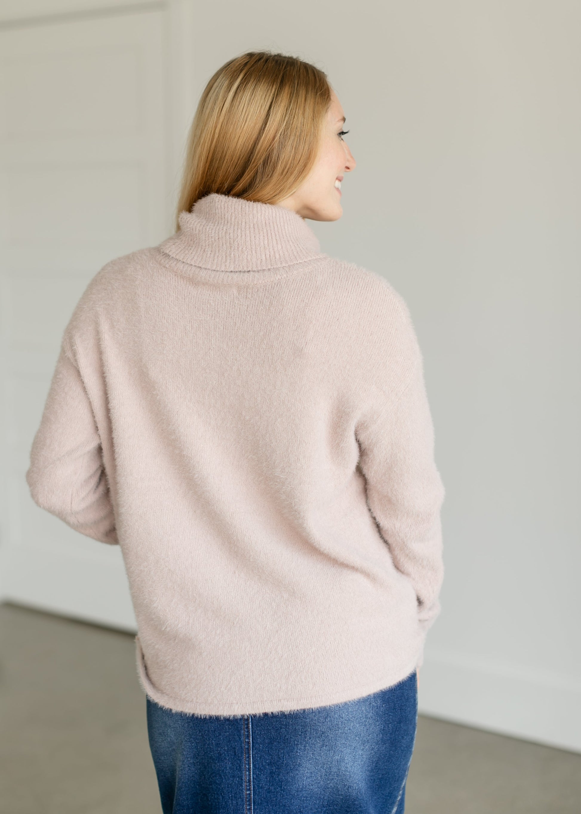 Fuzzy Turtleneck Pullover Sweater FF Tops