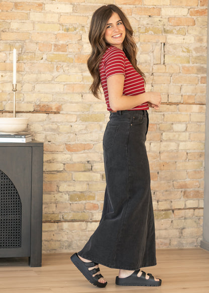 Genevive Black Wash Maxi Denim Skirt IC Skirts