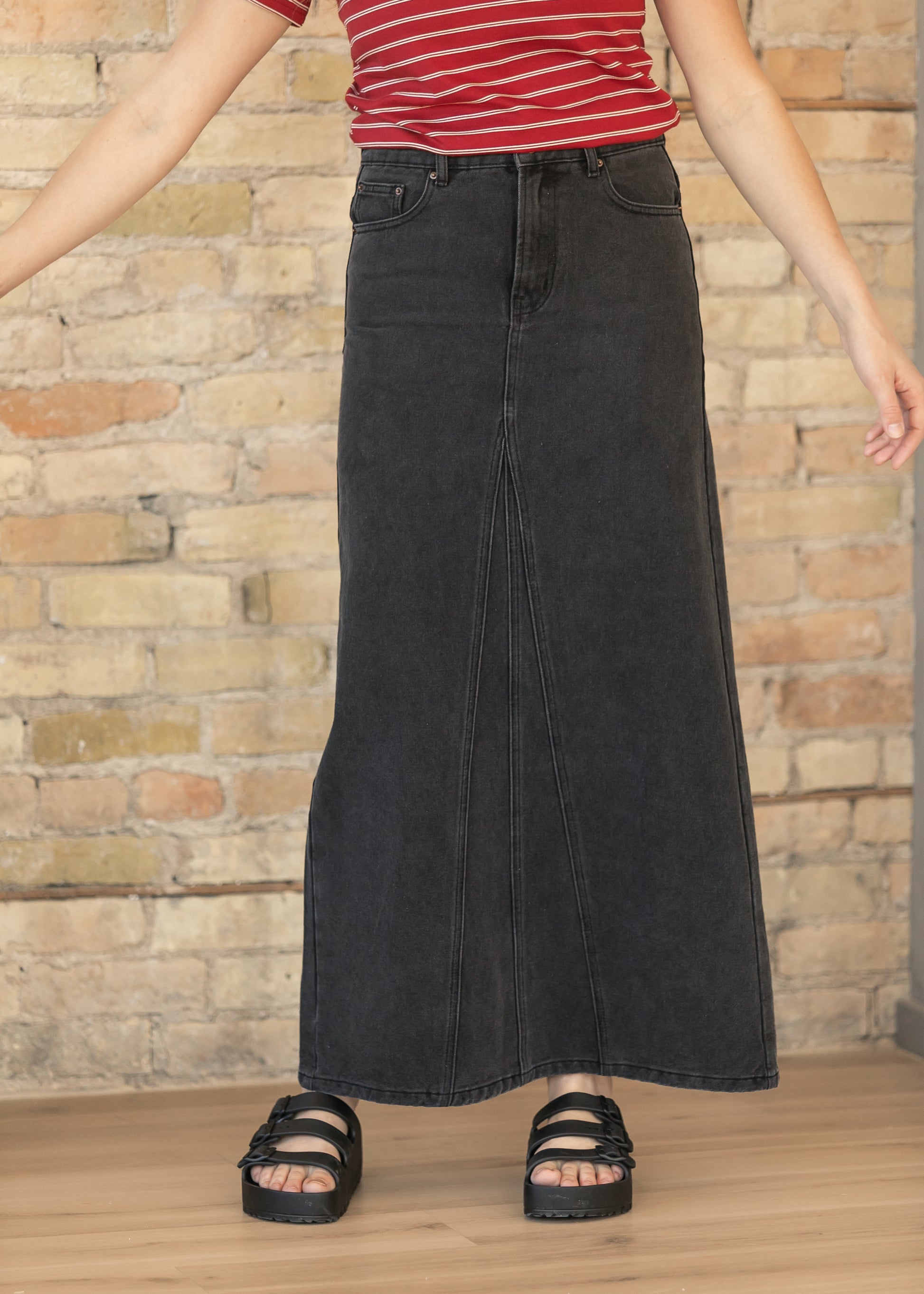 Genevive Black Wash Maxi Denim Skirt IC Skirts