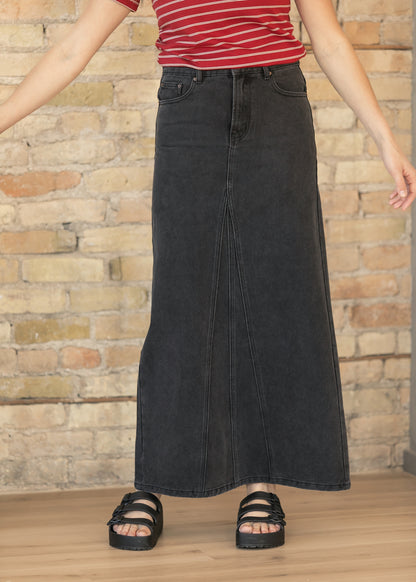Genevive Black Wash Maxi Denim Skirt IC Skirts