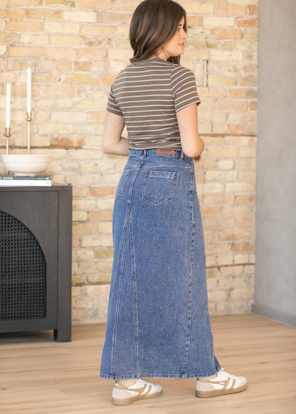 Genevive Medium Wash Maxi Denim Skirt IC Skirts