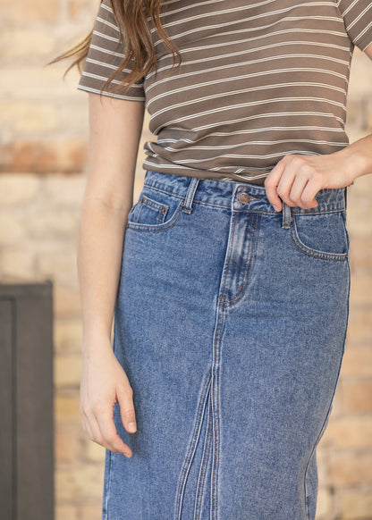 Genevive Medium Wash Maxi Denim Skirt IC Skirts