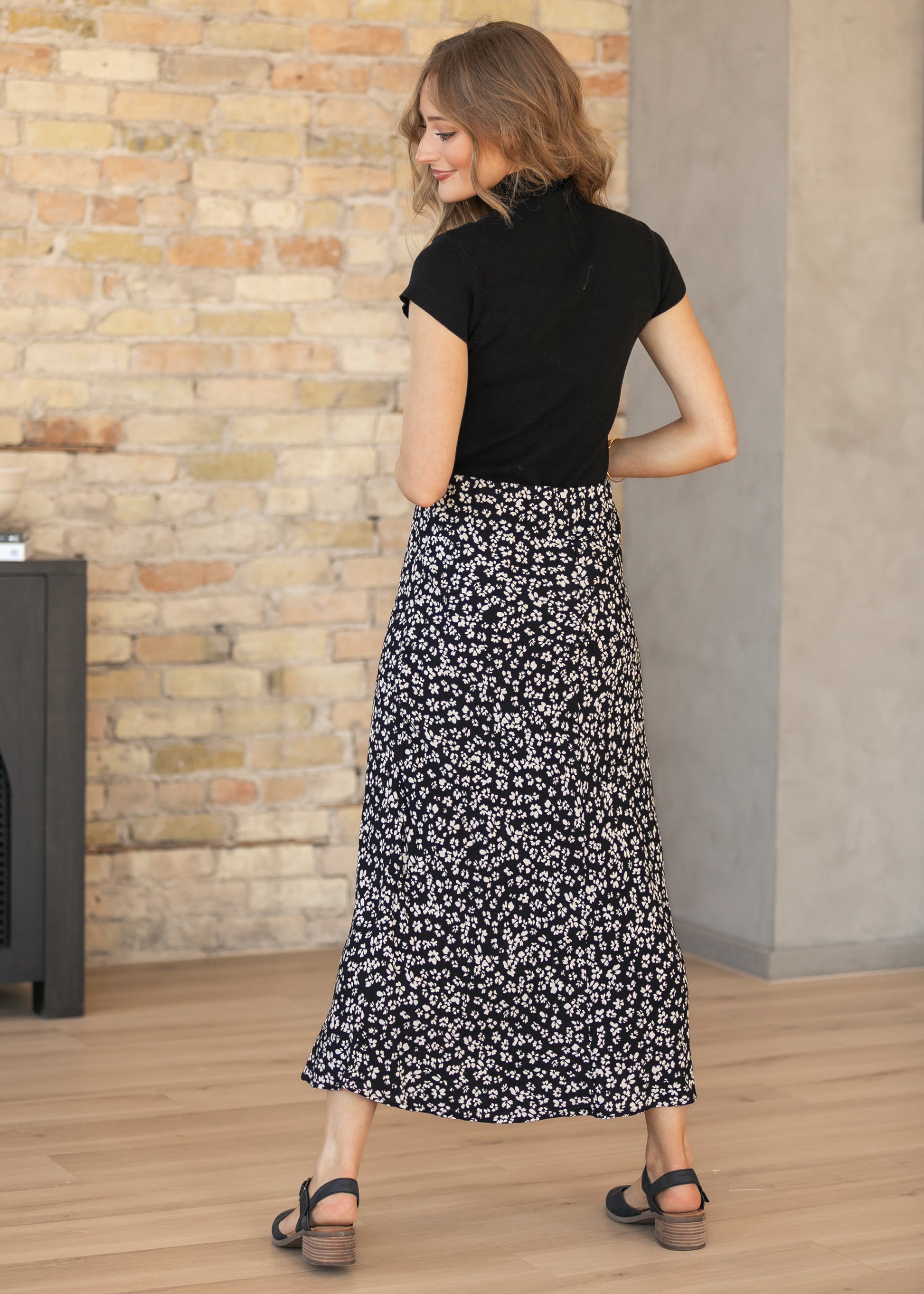 Gia Floral Black Print Maxi Slip Skirt FF Skirts