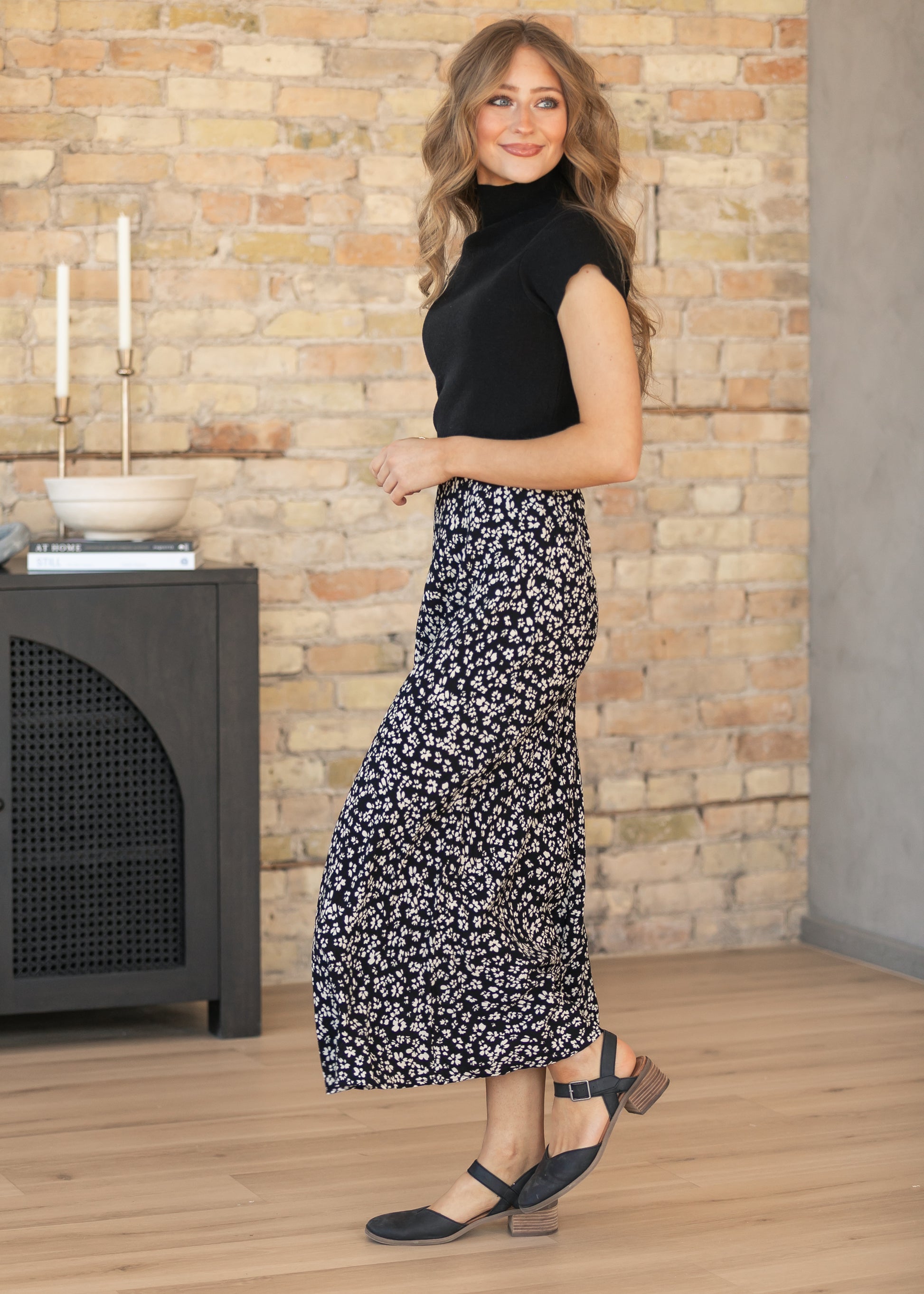 Gia Floral Black Print Maxi Slip Skirt FF Skirts