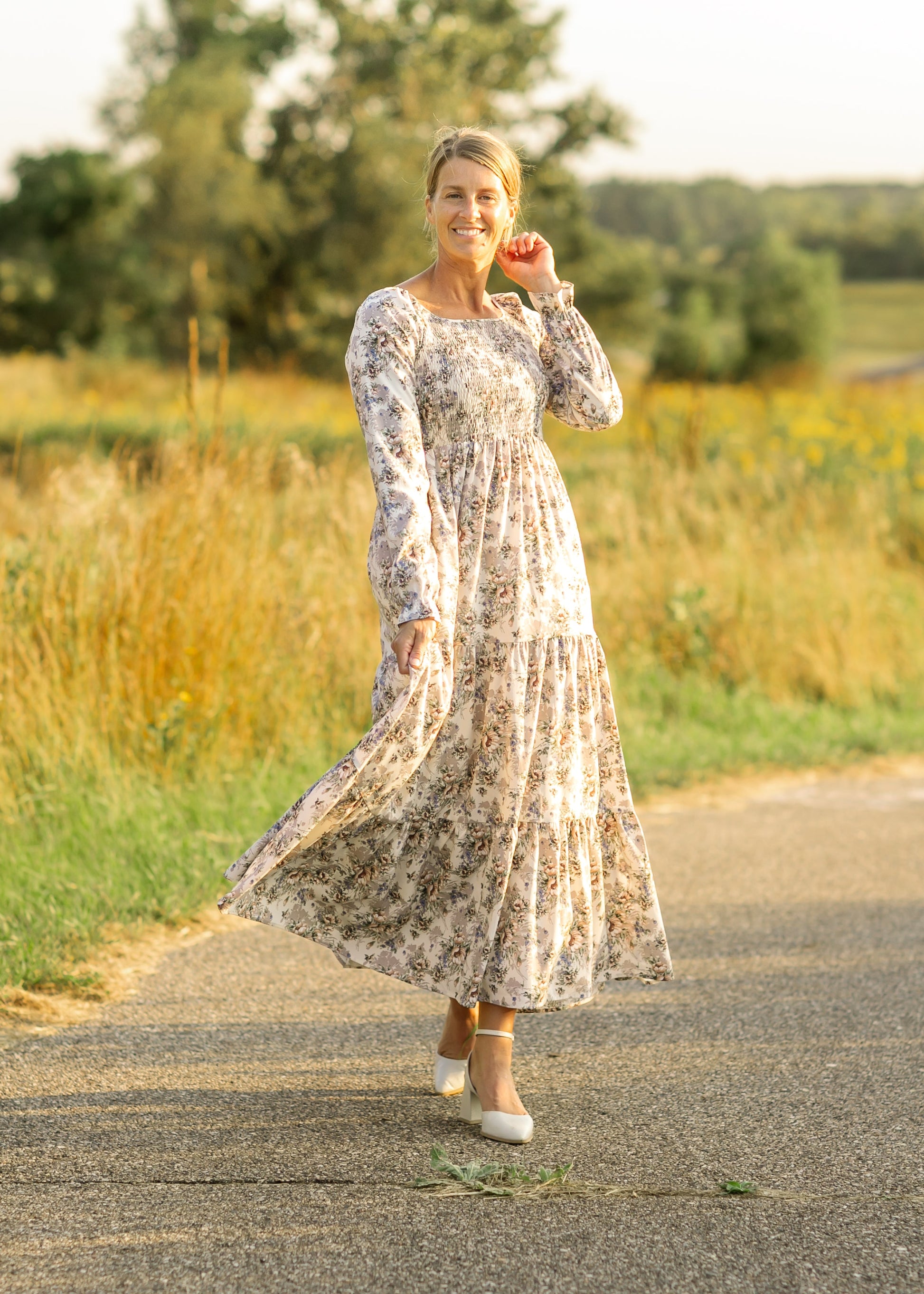Gia Smocked Long Sleeve Maxi Dress IC Dresses