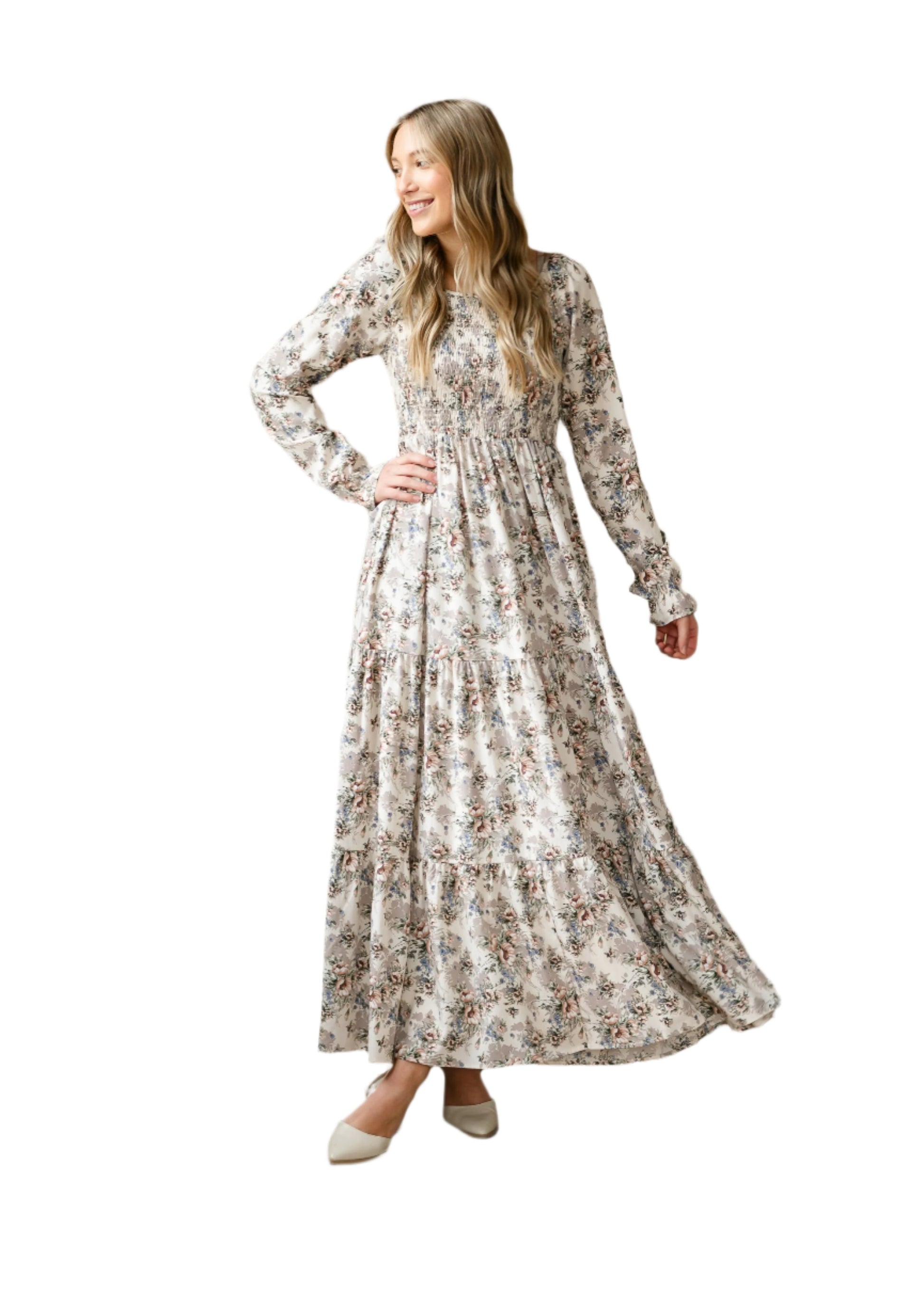 Gia Smocked Long Sleeve Maxi Dress IC Dresses