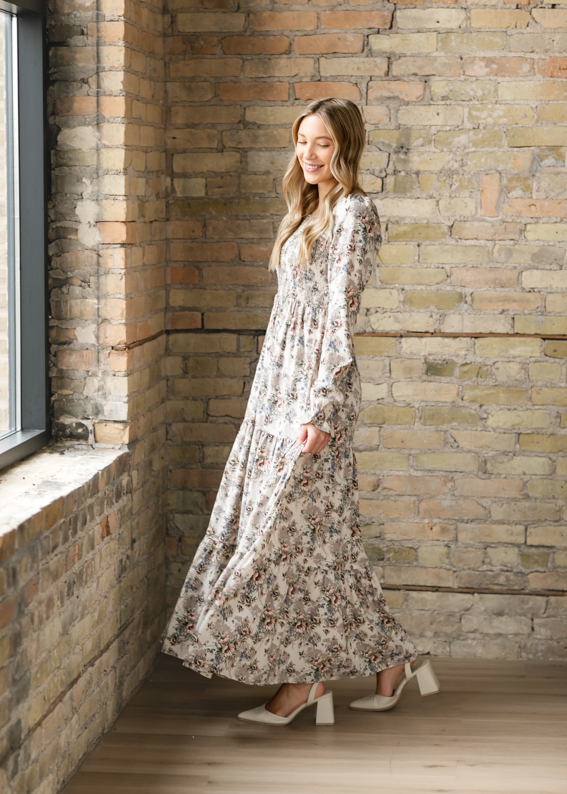 smocked long sleeve dress Gia Long Sleeve Maxi Dress