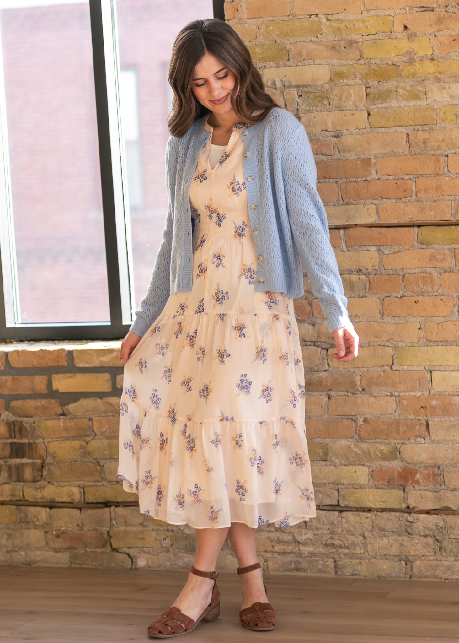 short sleeve tiered dress Gina Pink Floral Short Sleeve Tiered Midi Dress Pink Floral / XS