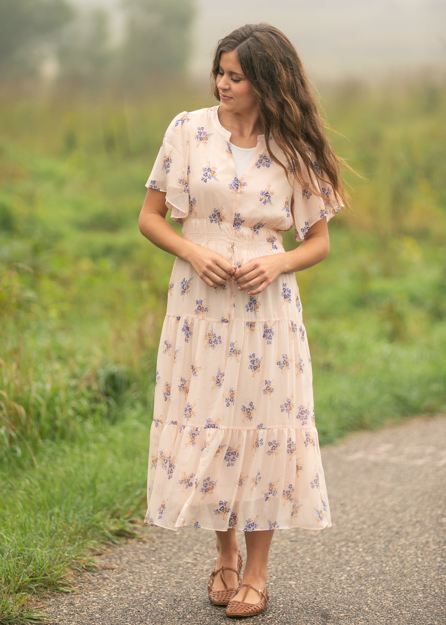 Gina Short Sleeve Tiered Midi Dress FF Dresses