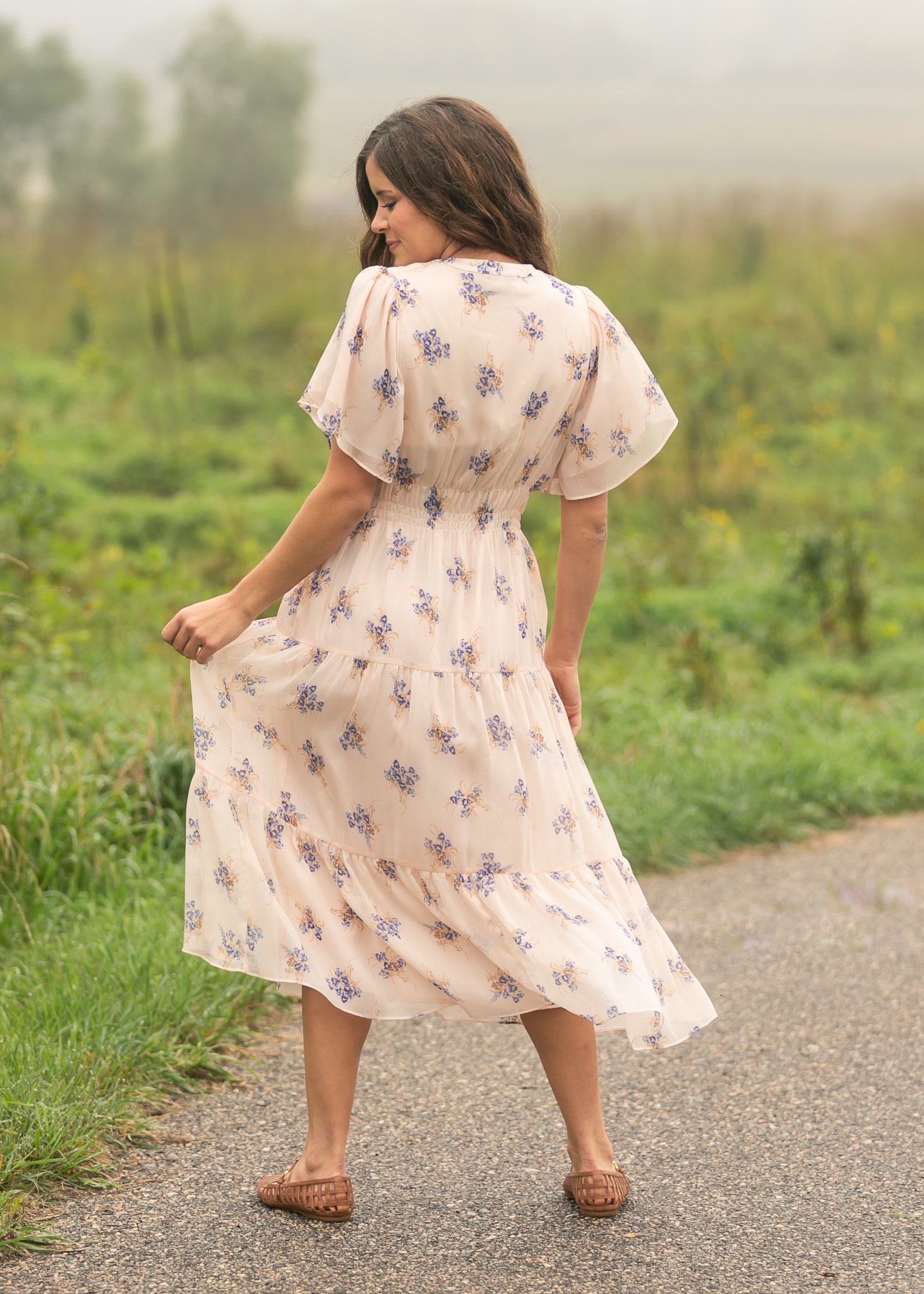 Gina Pink Floral Short Sleeve Tiered Midi Dress Pink Floral / XS Gina Pink Floral Short Sleeve Tiered Midi Dress Pink Floral / XS