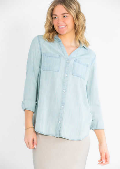 Ginger Chambray Button Up Long Sleeve Top FF Tops