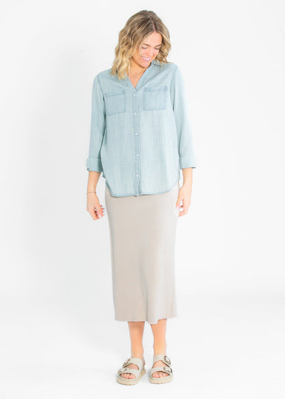 Ginger Chambray Button Up Long Sleeve Top FF Tops