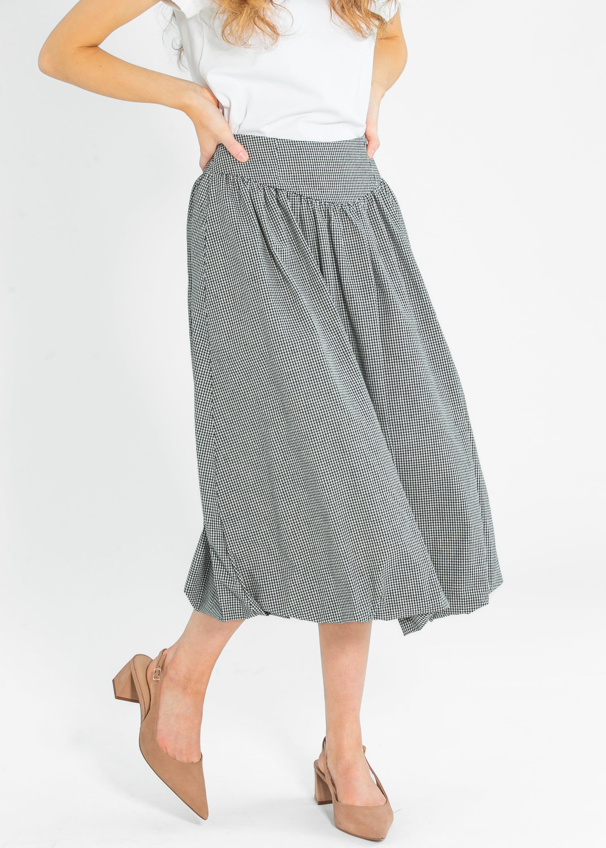 Gingham Balloon Midi Skirt FF Skirts