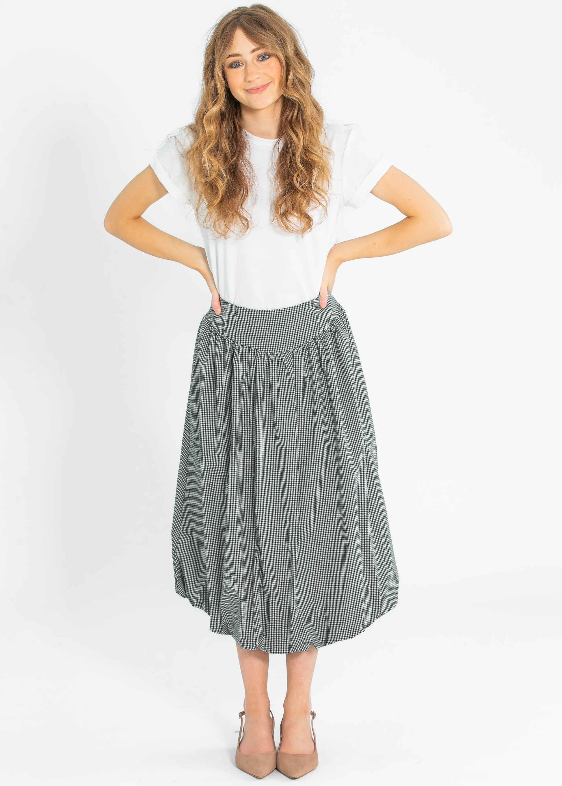 Gingham Balloon Midi Skirt FF Skirts