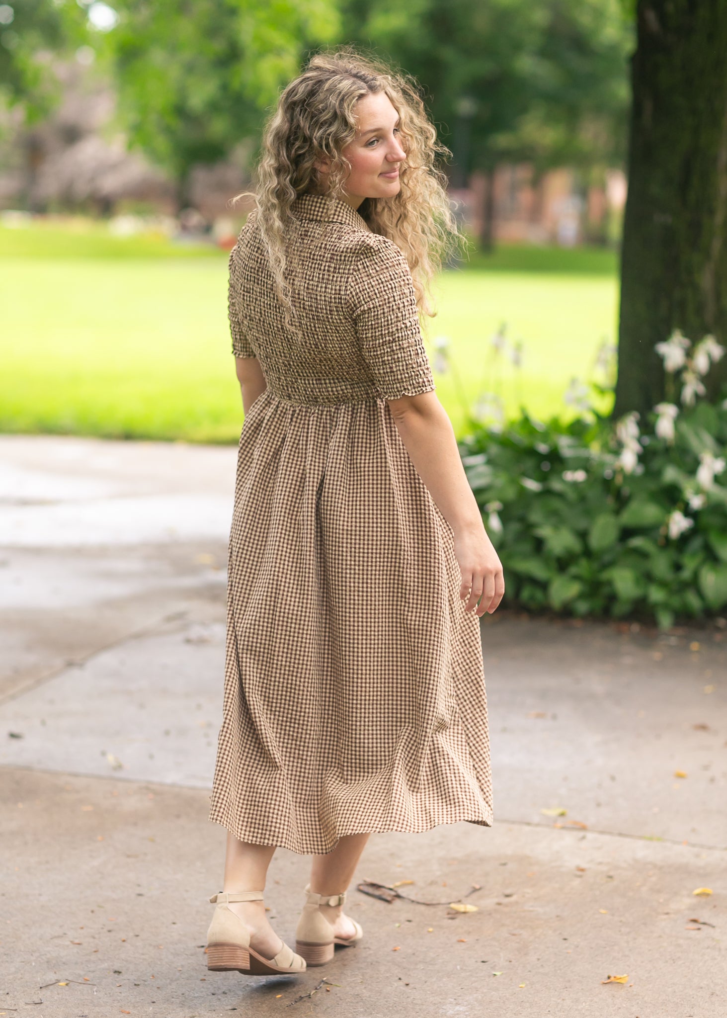 button up midi dress Gingham Button Up Midi Dress