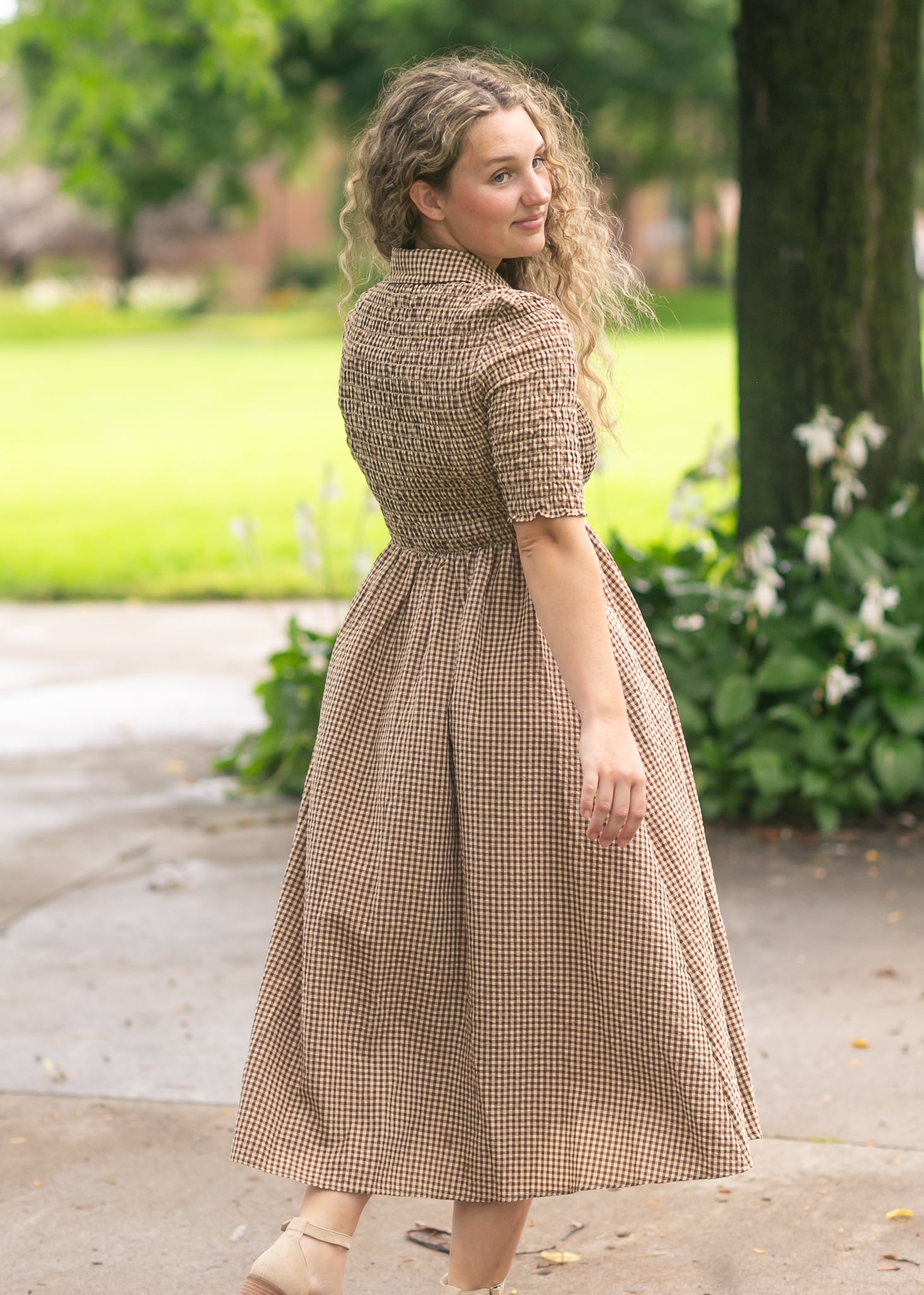 Gingham Button Up Midi Dress FF Dresses