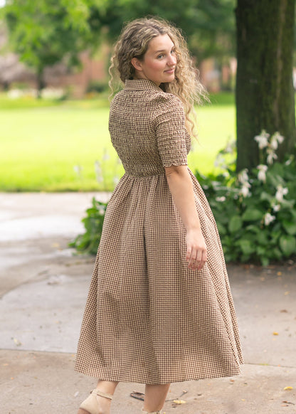 Gingham Button Up Midi Dress FF Dresses