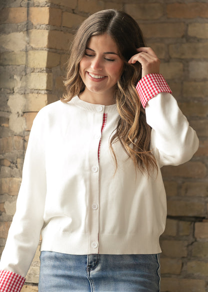 Gingham Detail Knit Sweater Cardigan FF Layering Essentials