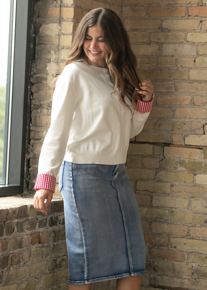 Gingham Detail Knit Sweater Cardigan FF Layering Essentials