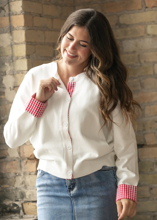 Gingham Detail Knit Sweater Cardigan FF Layering Essentials