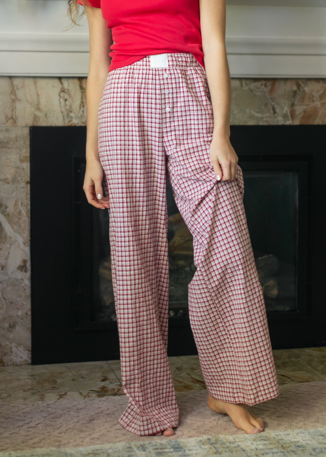Gingham Elastic Waist Pants FF Pants
