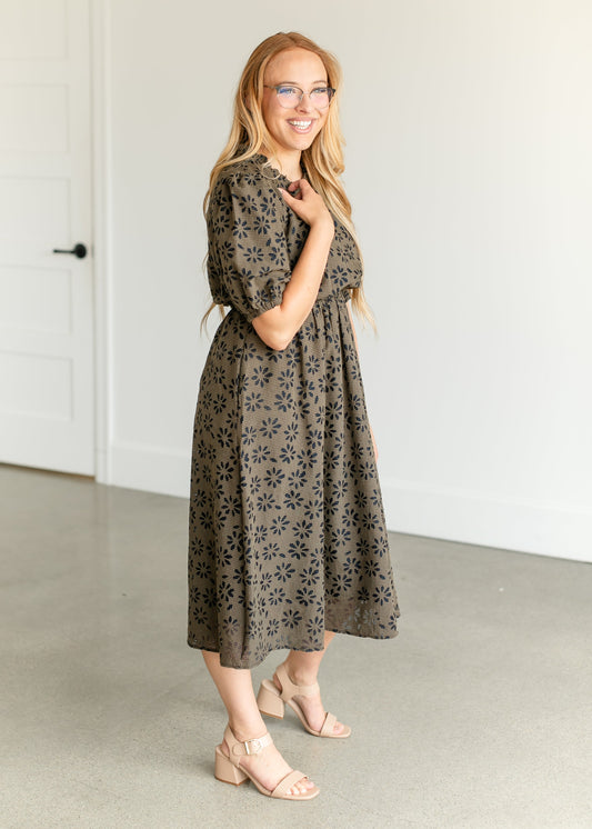 Gingham Floral Cutout Midi Dress FF Dresses