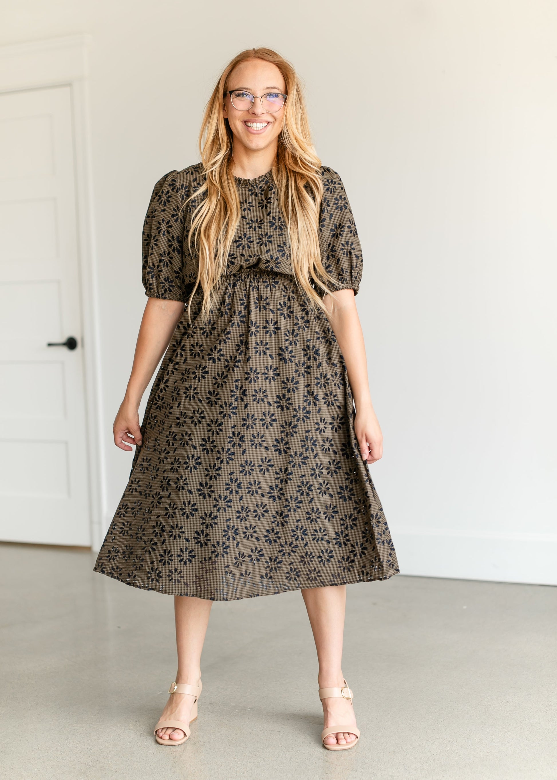 Gingham Floral Cutout Midi Dress FF Dresses