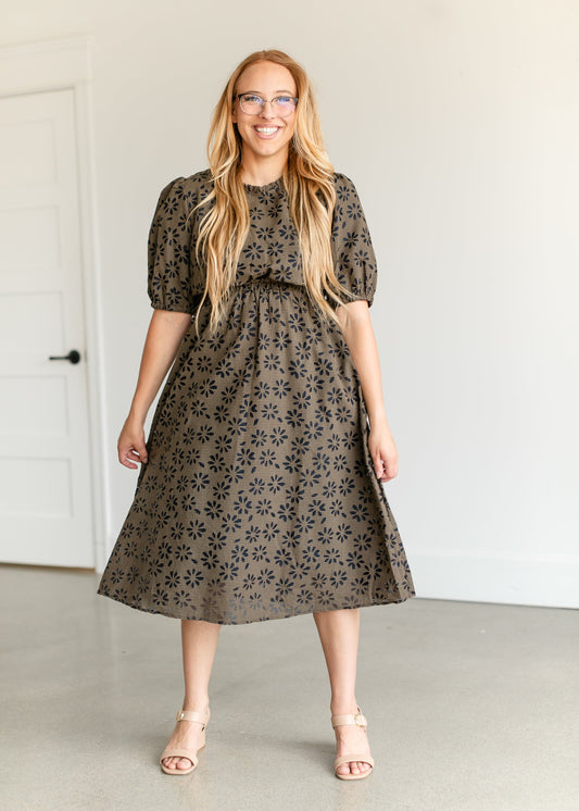Gingham Floral Cutout Midi Dress FF Dresses