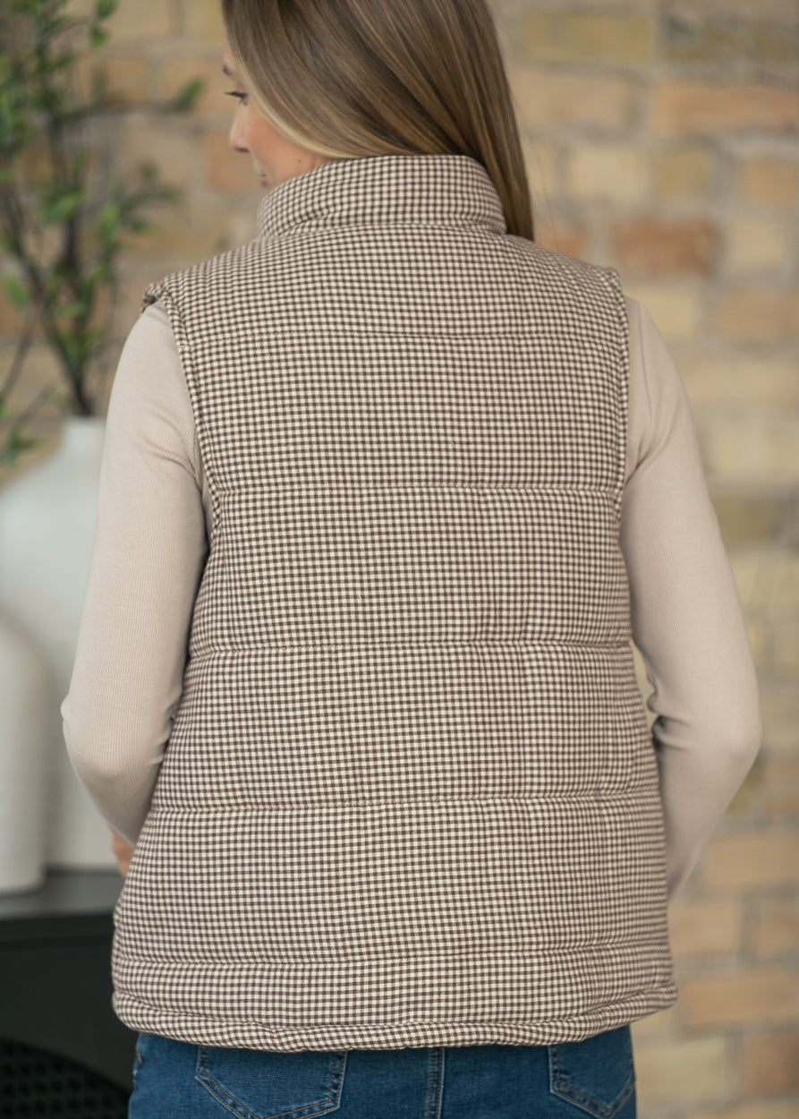 Gingham Floral Print Puffer Vest FF Layering Essentials