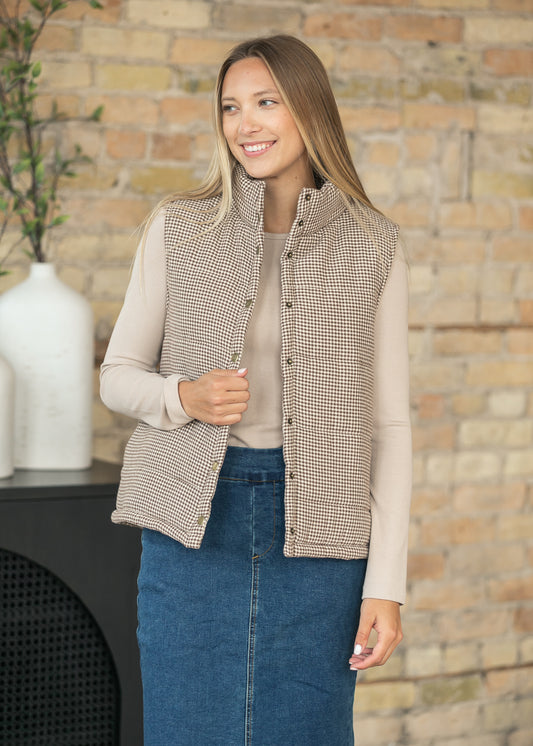 Gingham Floral Print Puffer Vest FF Layering Essentials S
