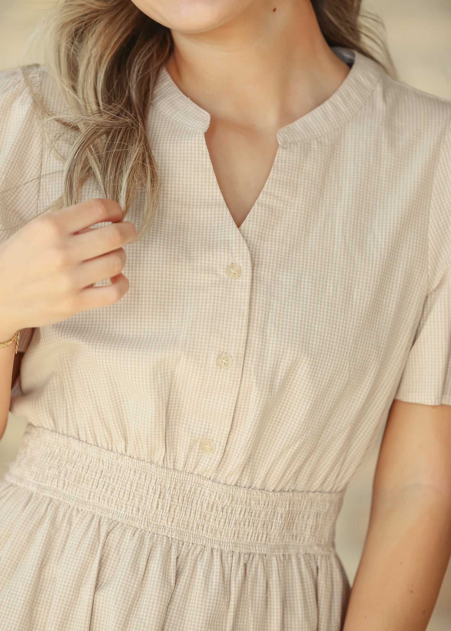 Gingham Half Button Maxi Dress FF Dresses