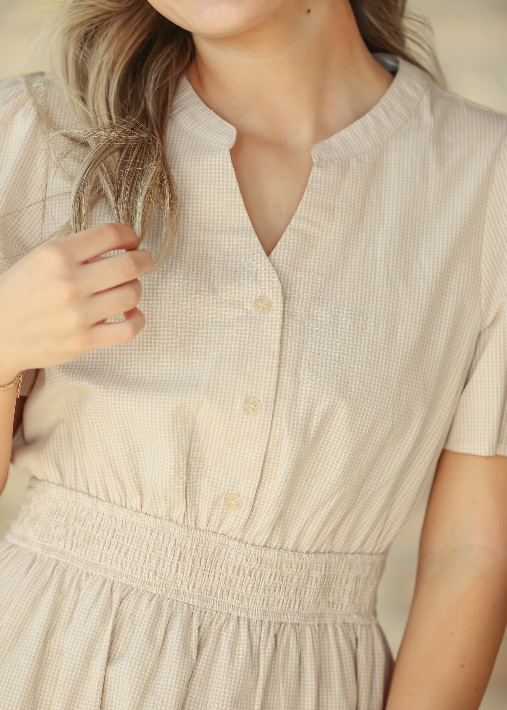 Gingham Half Button Maxi Dress FF Dresses