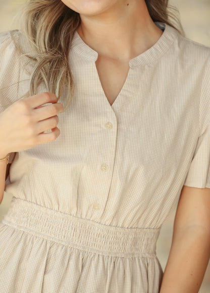 Gingham Half Button Maxi Dress FF Dresses