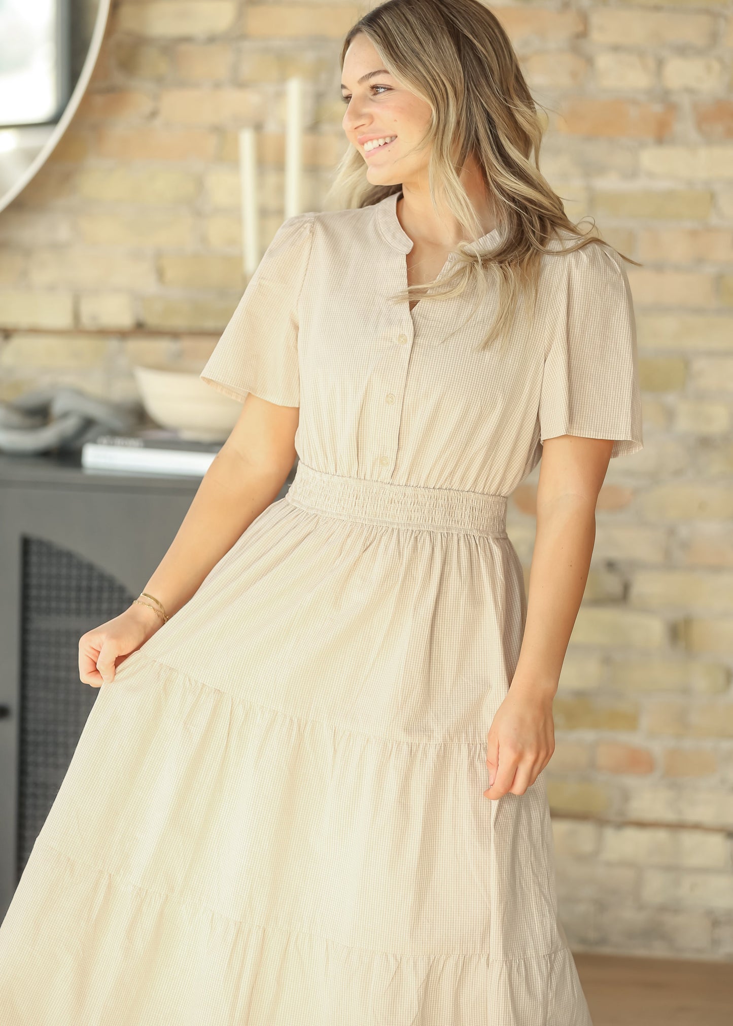 Gingham Half Button Maxi Dress FF Dresses