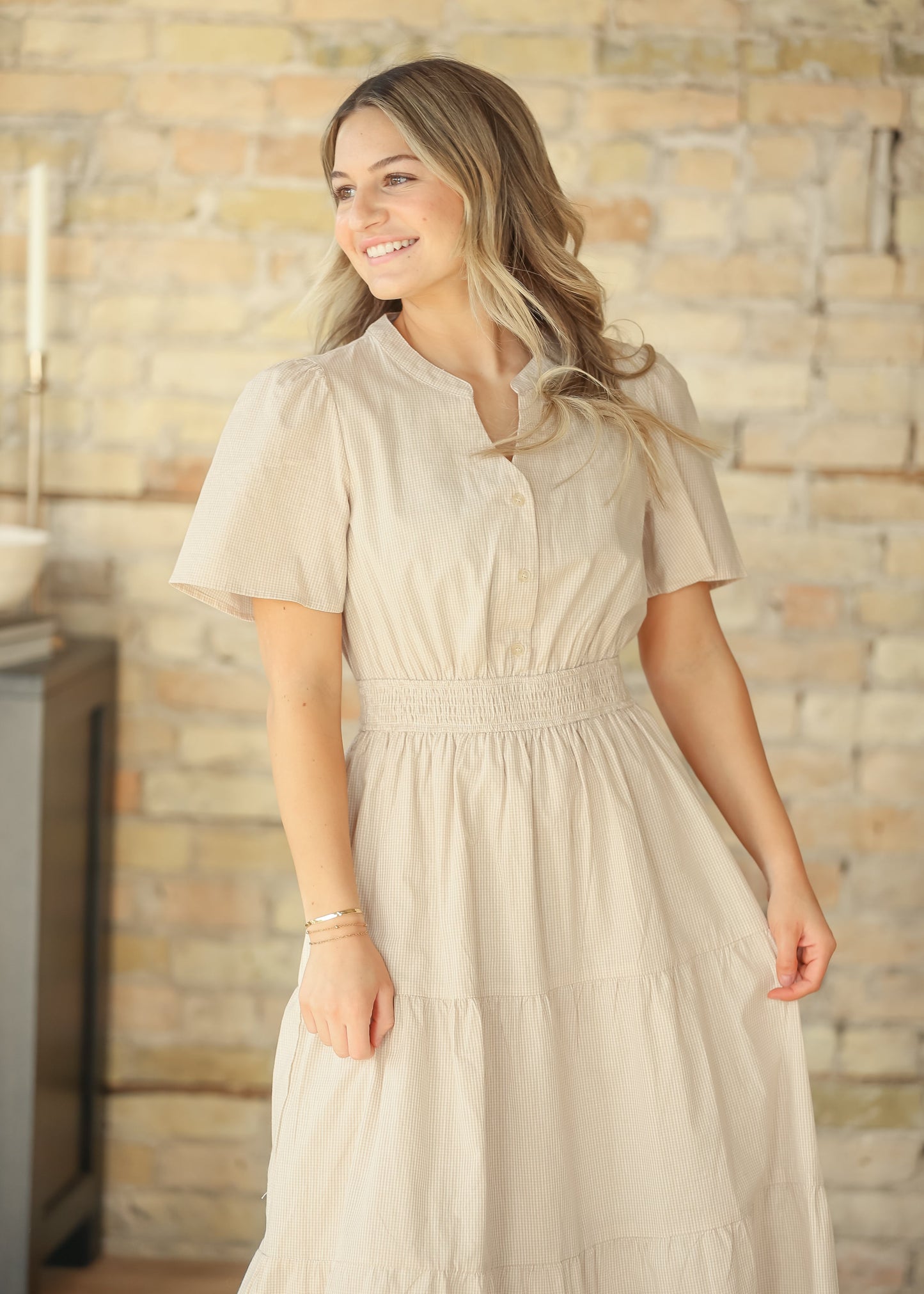 Gingham Half Button Maxi Dress FF Dresses