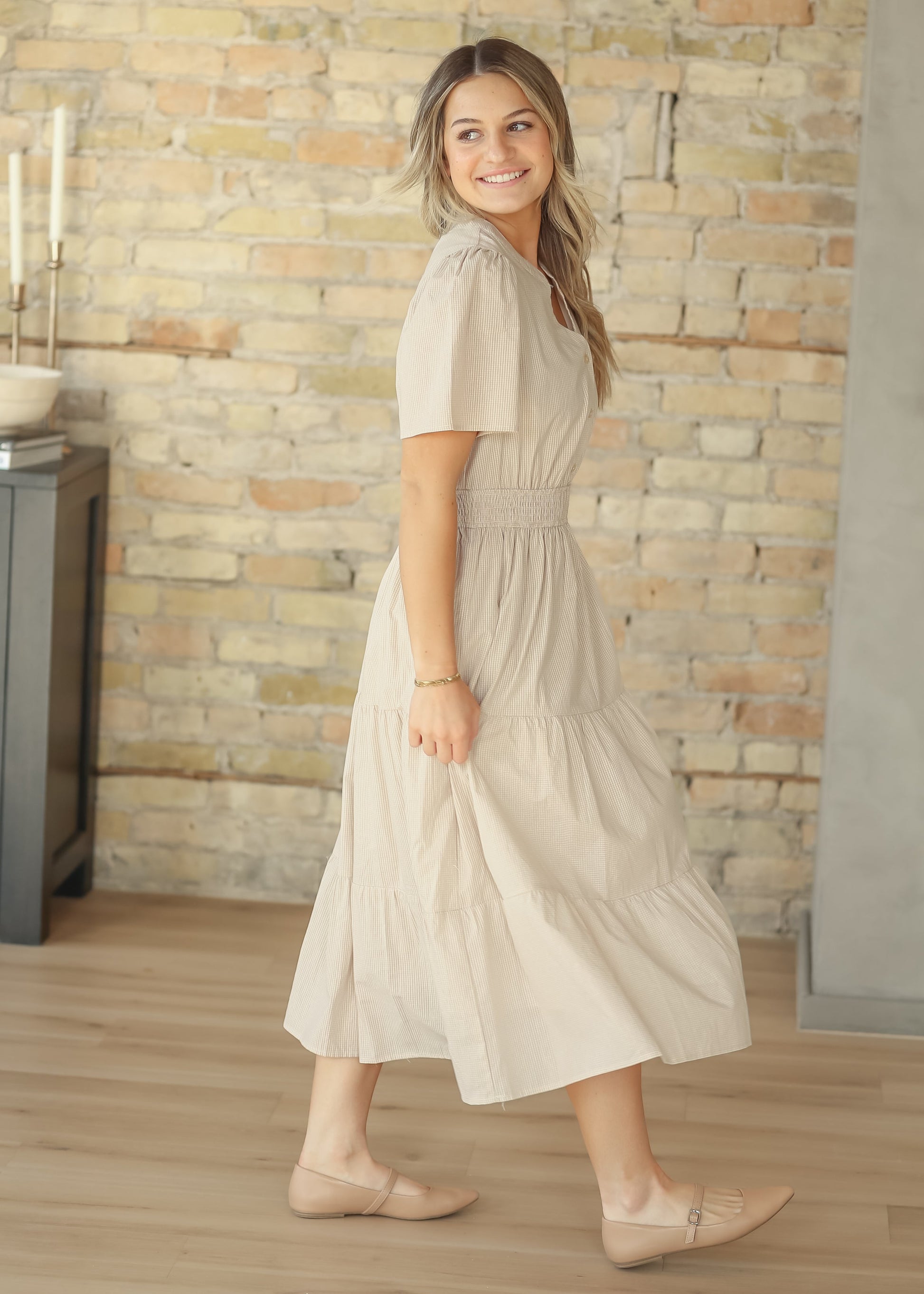 Gingham Half Button Maxi Dress FF Dresses