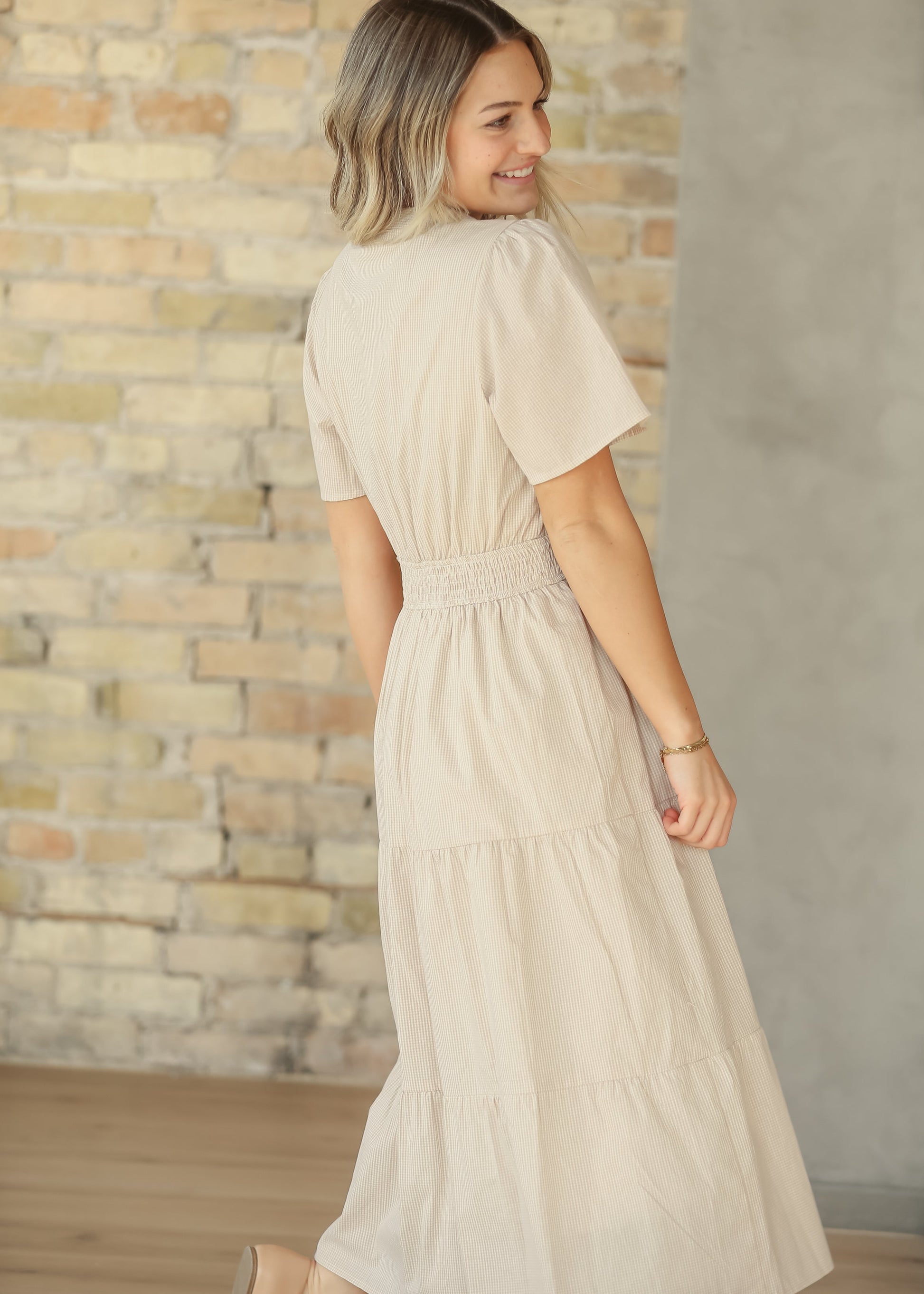 Gingham Half Button Maxi Dress FF Dresses