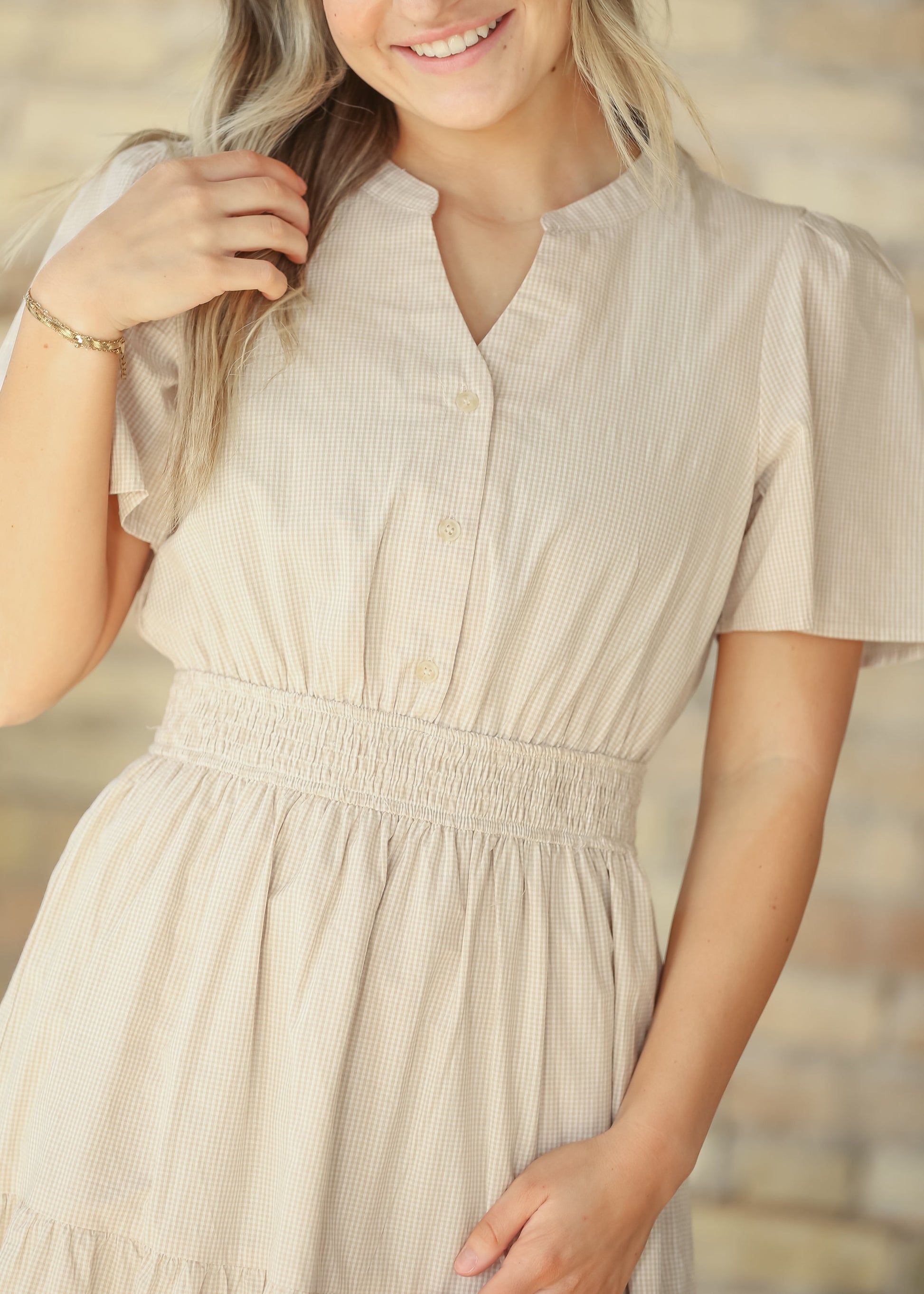 Gingham Half Button Maxi Dress FF Dresses