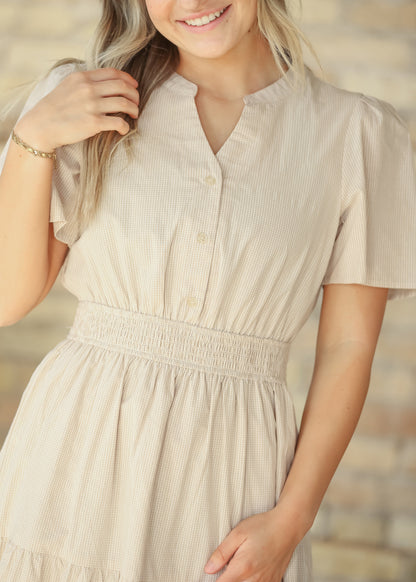 Gingham Half Button Maxi Dress FF Dresses