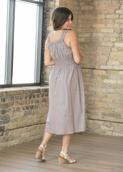 Gingham Ruffle Strap Midi Dress FF Dresses
