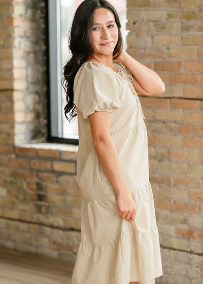 Gingham Short Sleeve Tiered Midi Dress FF Dresses