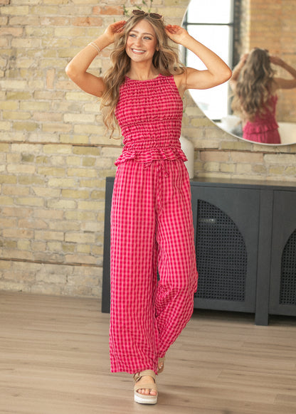 Gingham Smocked Top & Pants Set FF Tops