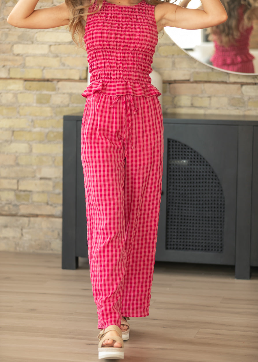 Gingham Smocked Top & Pants Set FF Tops