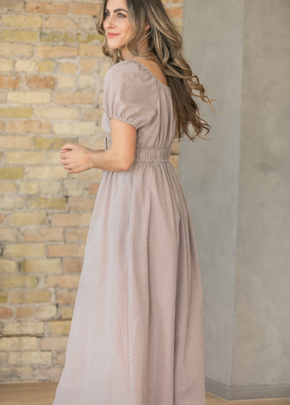 Gingham Sweetheart Neck Maxi Dress FF Dresses