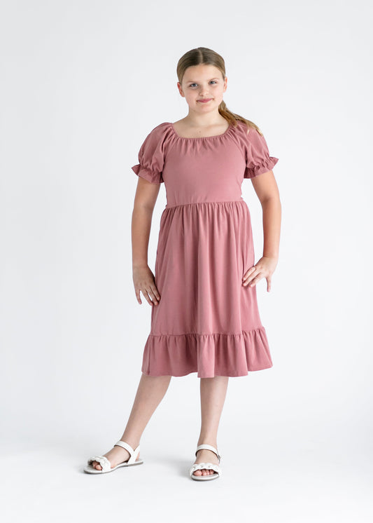 Girl's Aubriel Puff Sleeve Midi Dress 