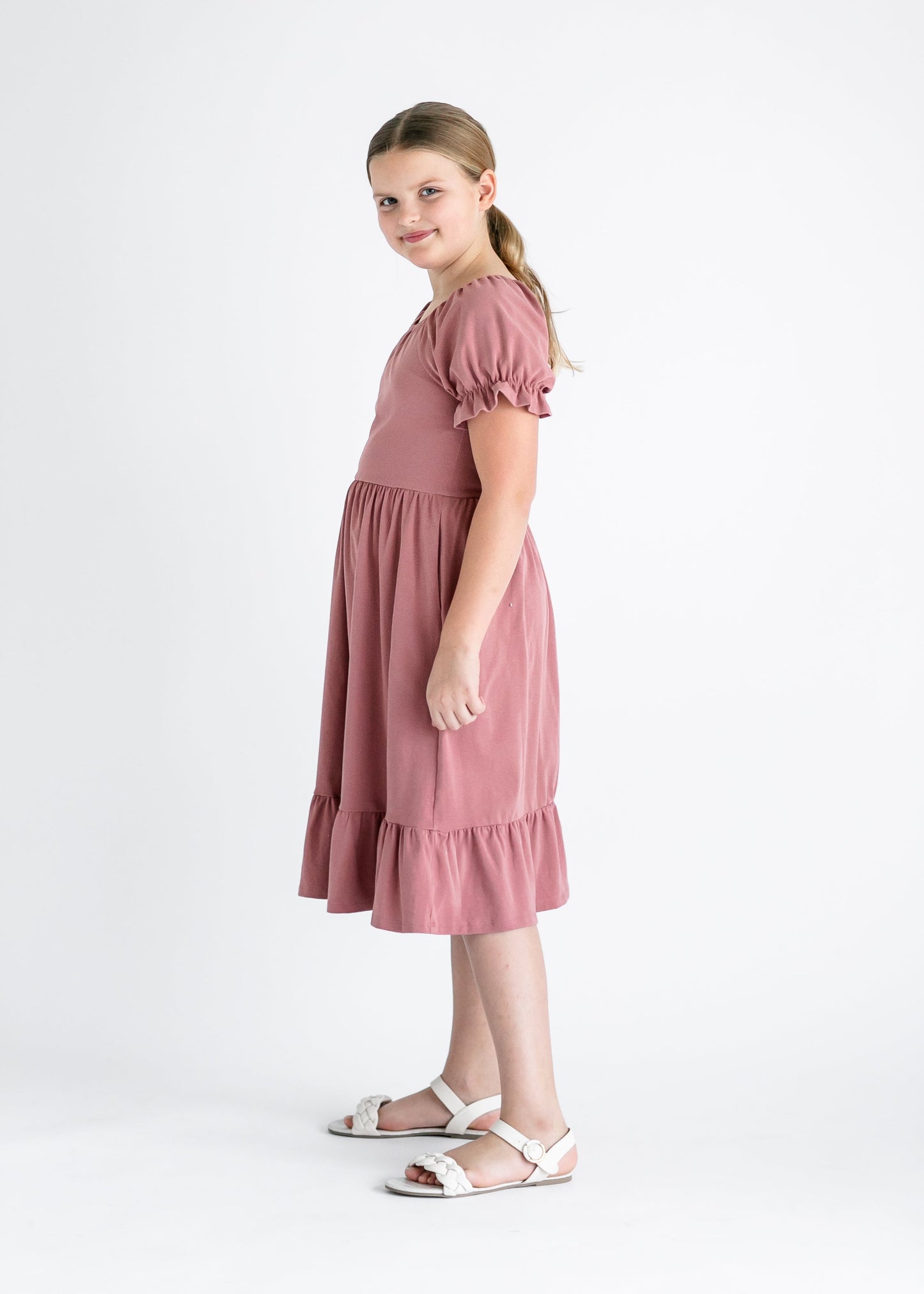 Girl's Aubriel Puff Sleeve Midi Dress 