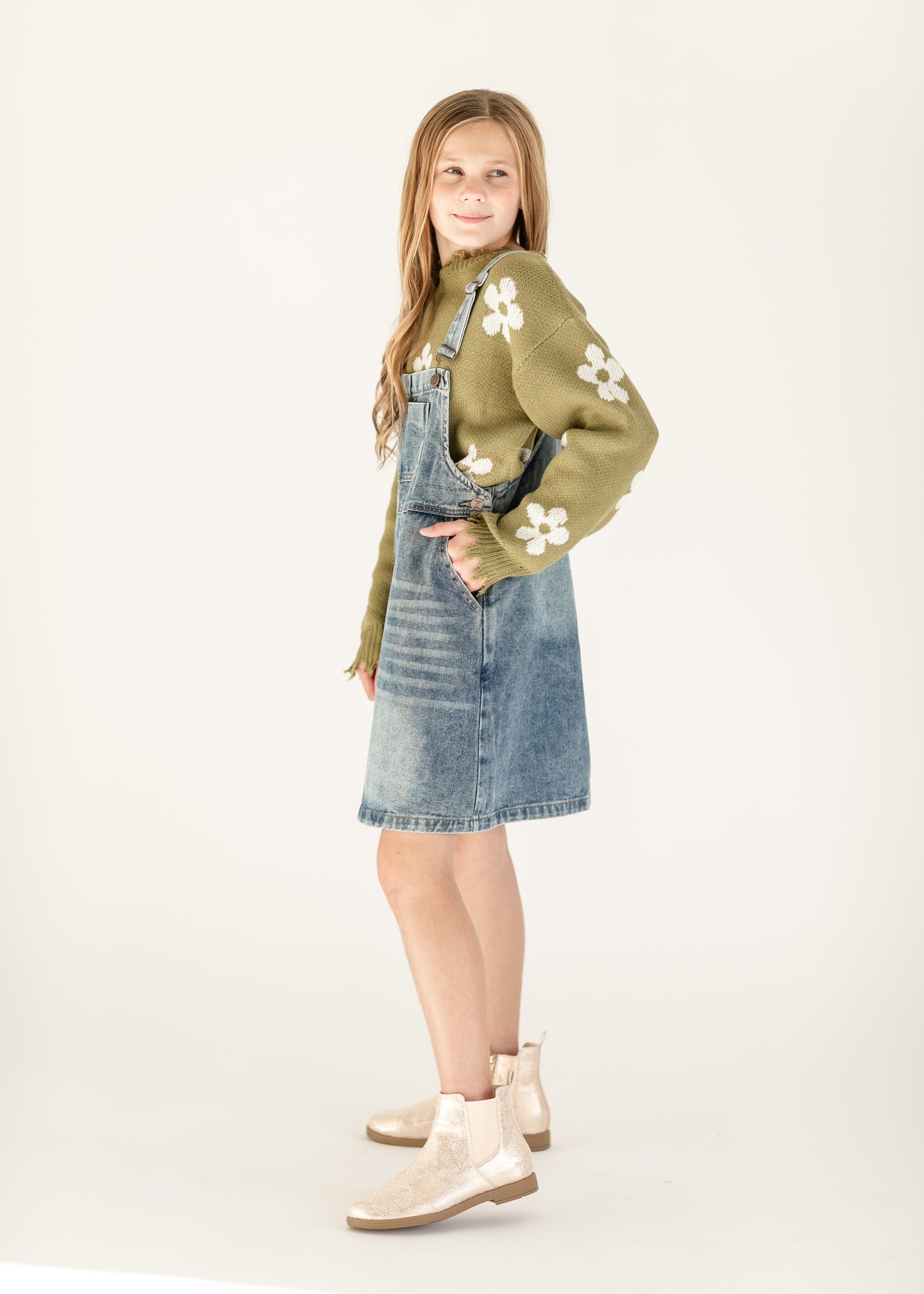 modest denim overall dress Girl's Blakely Denim Overall Dress