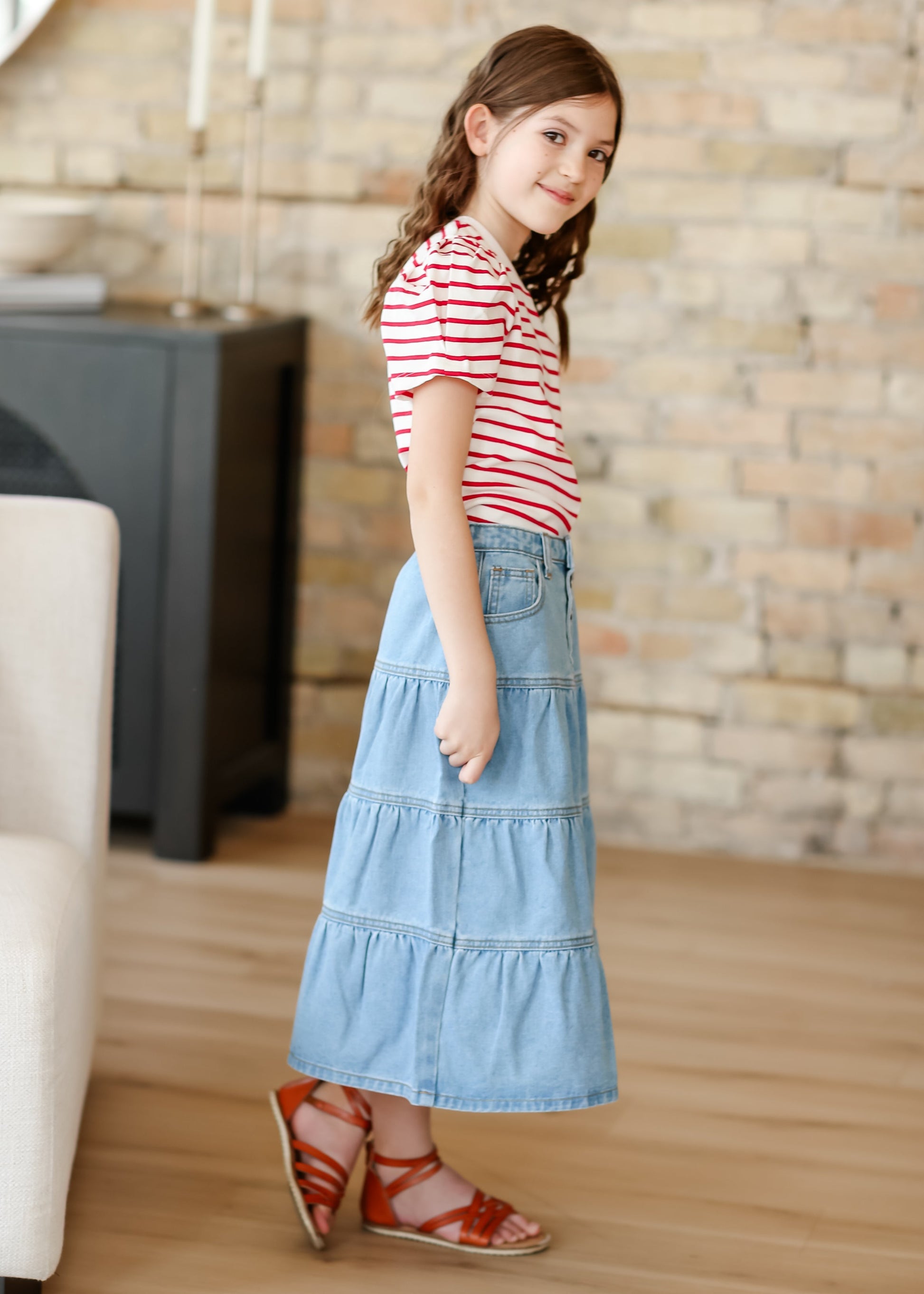 Girl's Button Fly Tiered Denim Skirt FF Girls