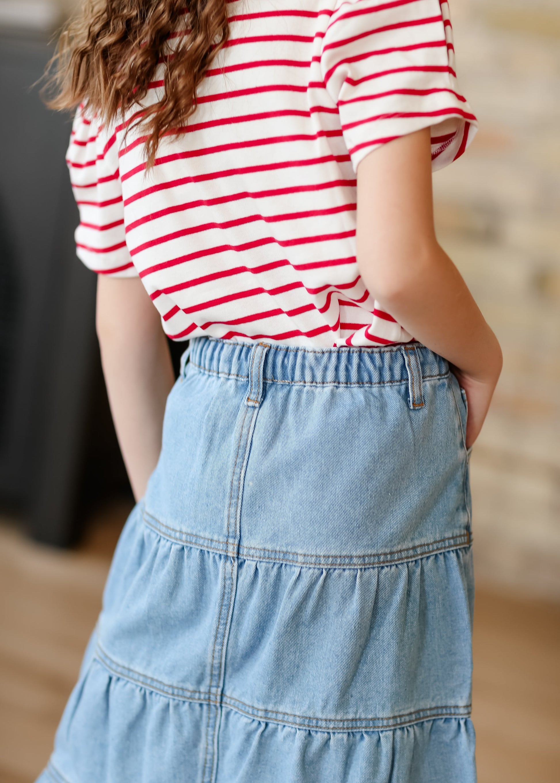Girl's Button Fly Tiered Denim Skirt FF Girls