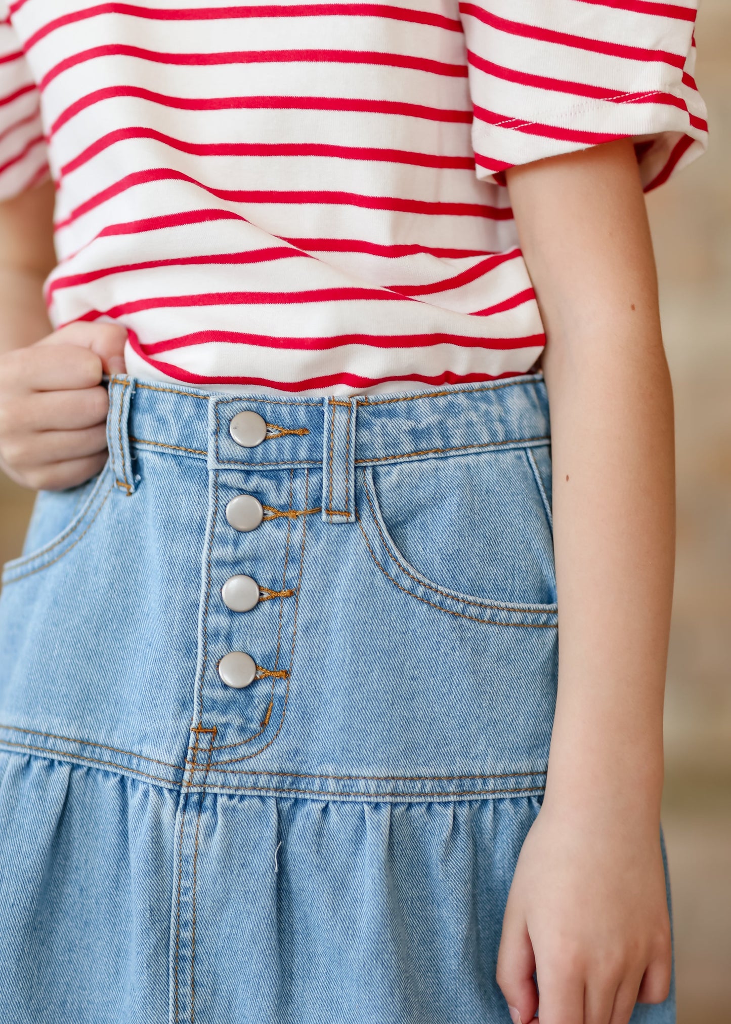 Girl's Button Fly Tiered Denim Skirt FF Girls